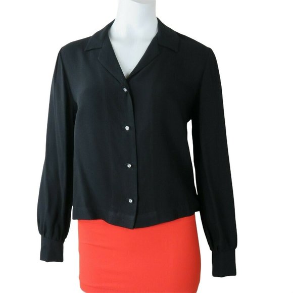 Vintage 70s Koret of California Black Button Up Blouse M Crystal Buttons Retro - Picture 7 of 12